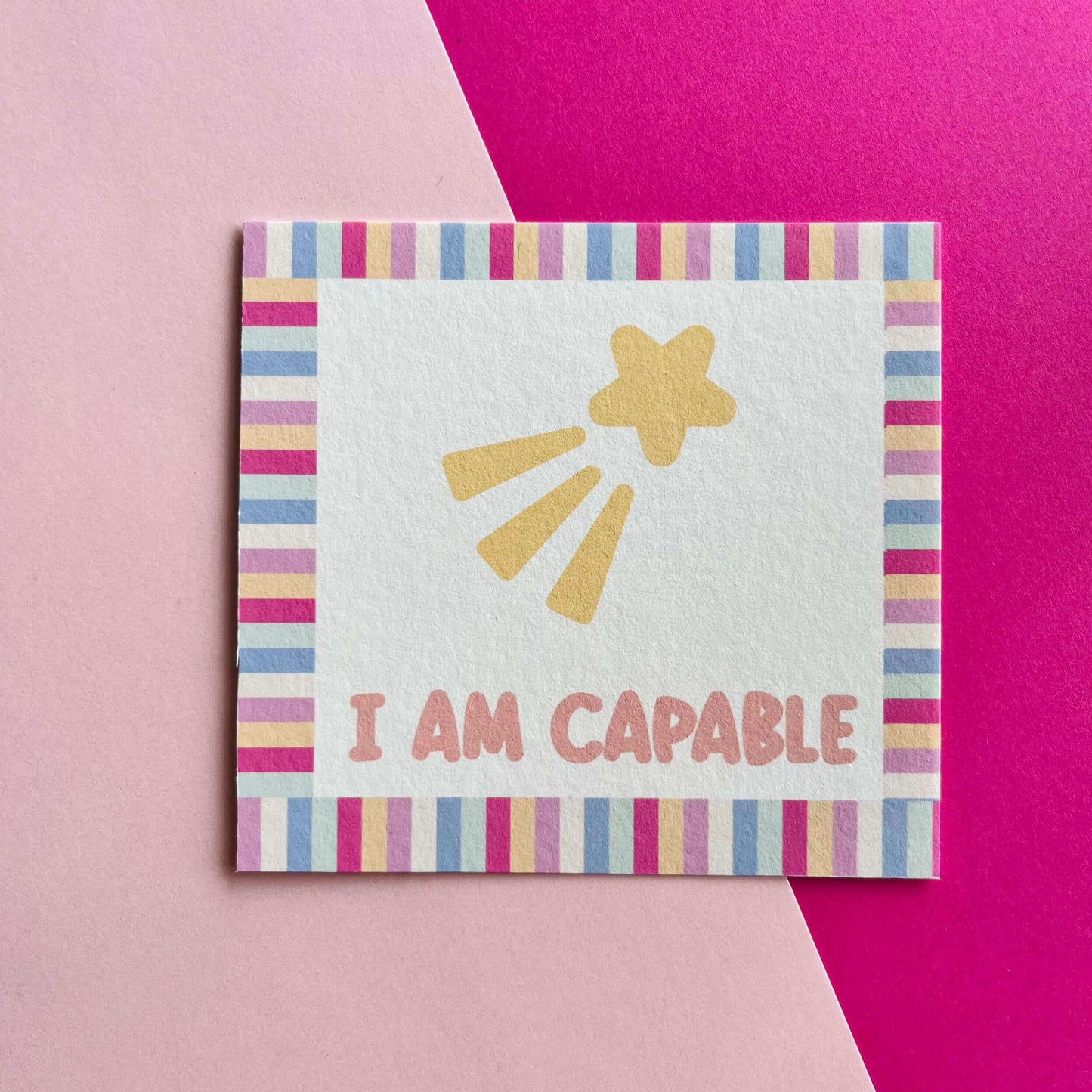 Image of Square illustrated affirmation card reads "I am capable"