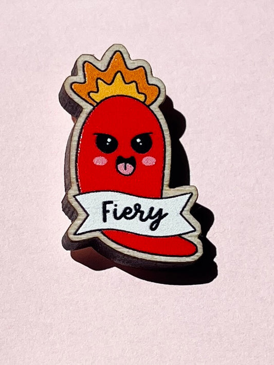 Kawaii Chilli Pepper Wooden Pin Badge