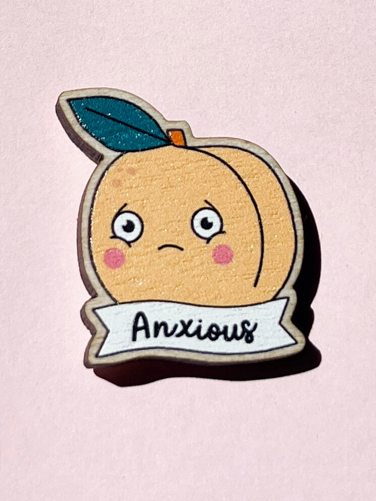Apricot Kawaii Wooden Pin Badge