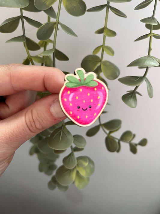 Cute Strawberry Wooden Pin Badge